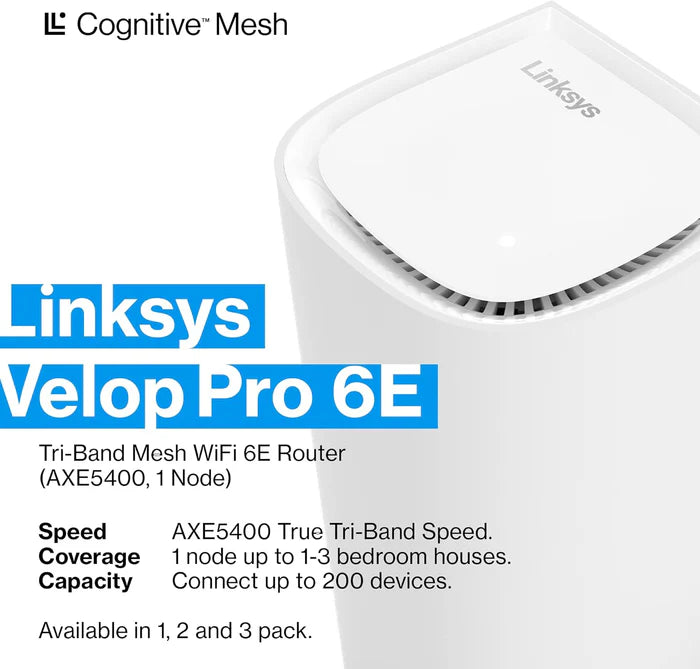 Linksys Velop Pro 6E Tri-Band AXE5400 Cognitive Mesh Router